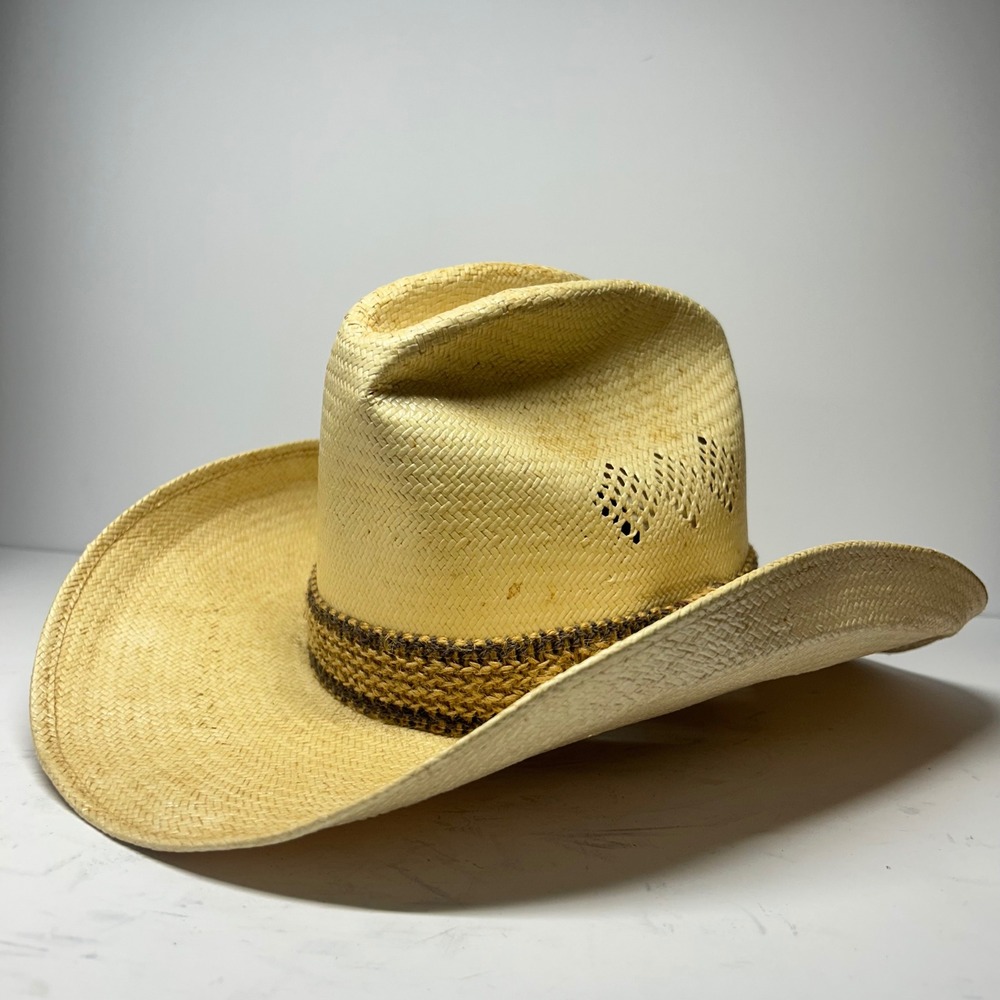 Stetson Roadrunner Straw Cowboy Hat Tan Mens Size 7 Vintage Western Sheplers
